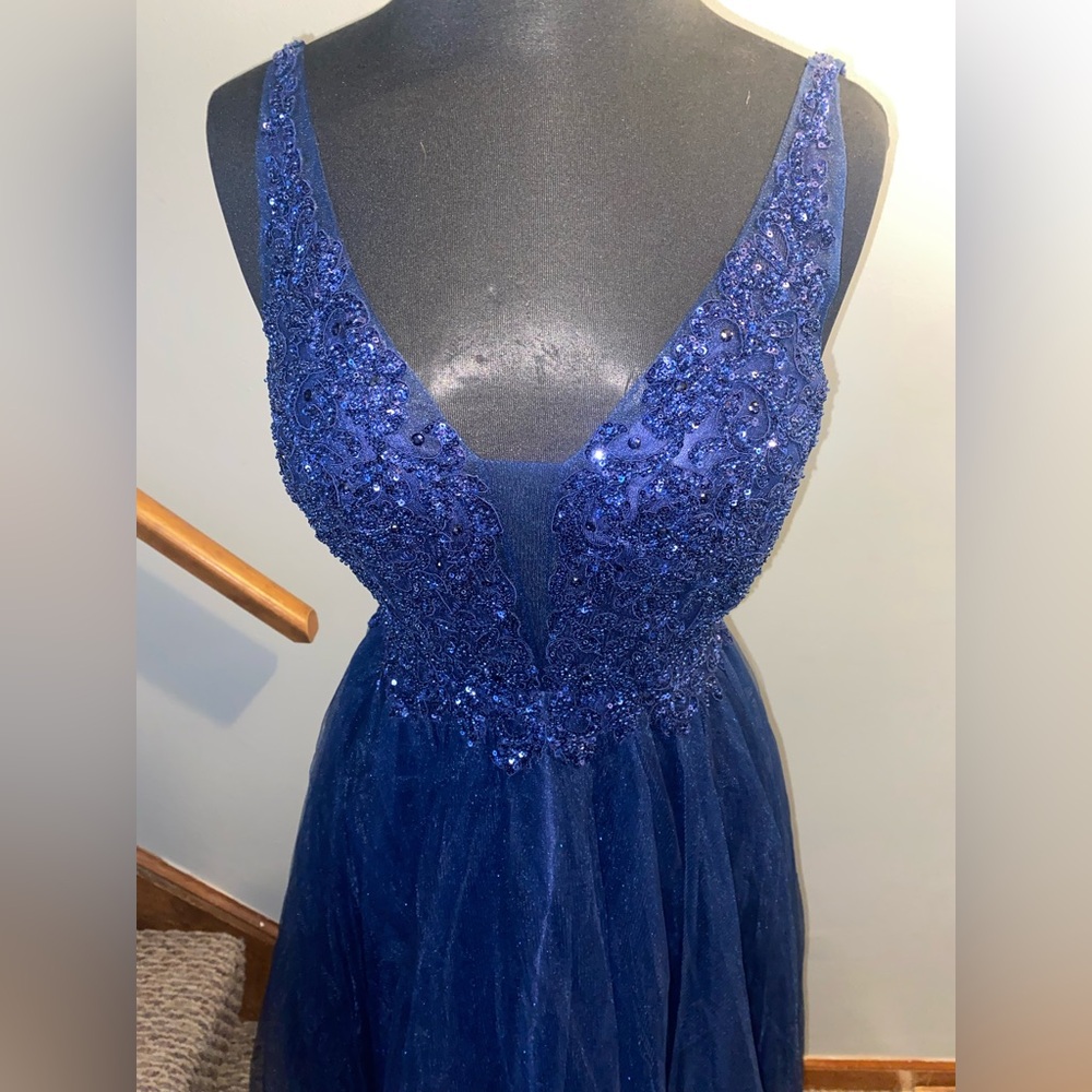 NWOT Prom Navy Blue Bling and Sparkle Princess Gown